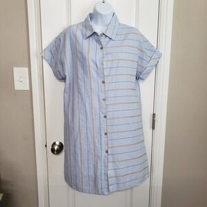 THML Women's Shirt Mini Dress‎ Blue Collared Striped Lined Medium